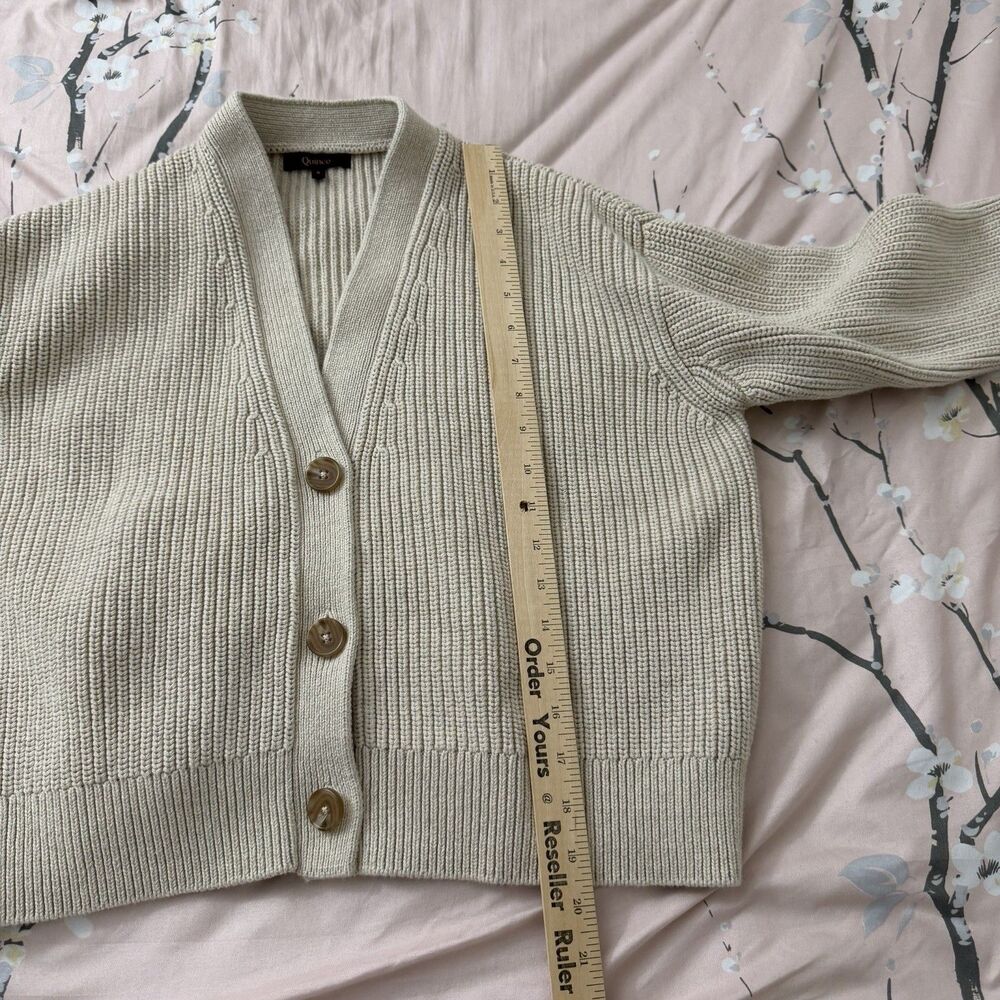 Quince Cardigan Sweater Small Beige Organic Cotton Fisherman Boxy Cropped - Picture 9 of 10